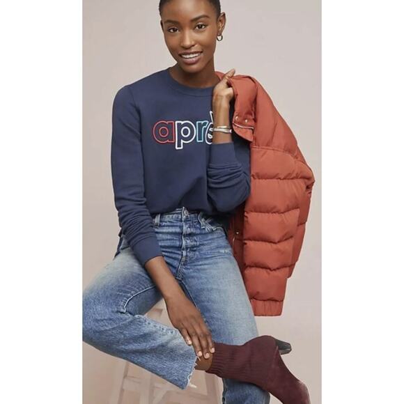 Sol Angeles Women's Embroidered Apres Navy Blue Sweatshirt Stretch Cotton Casual - Picture 2 of 10